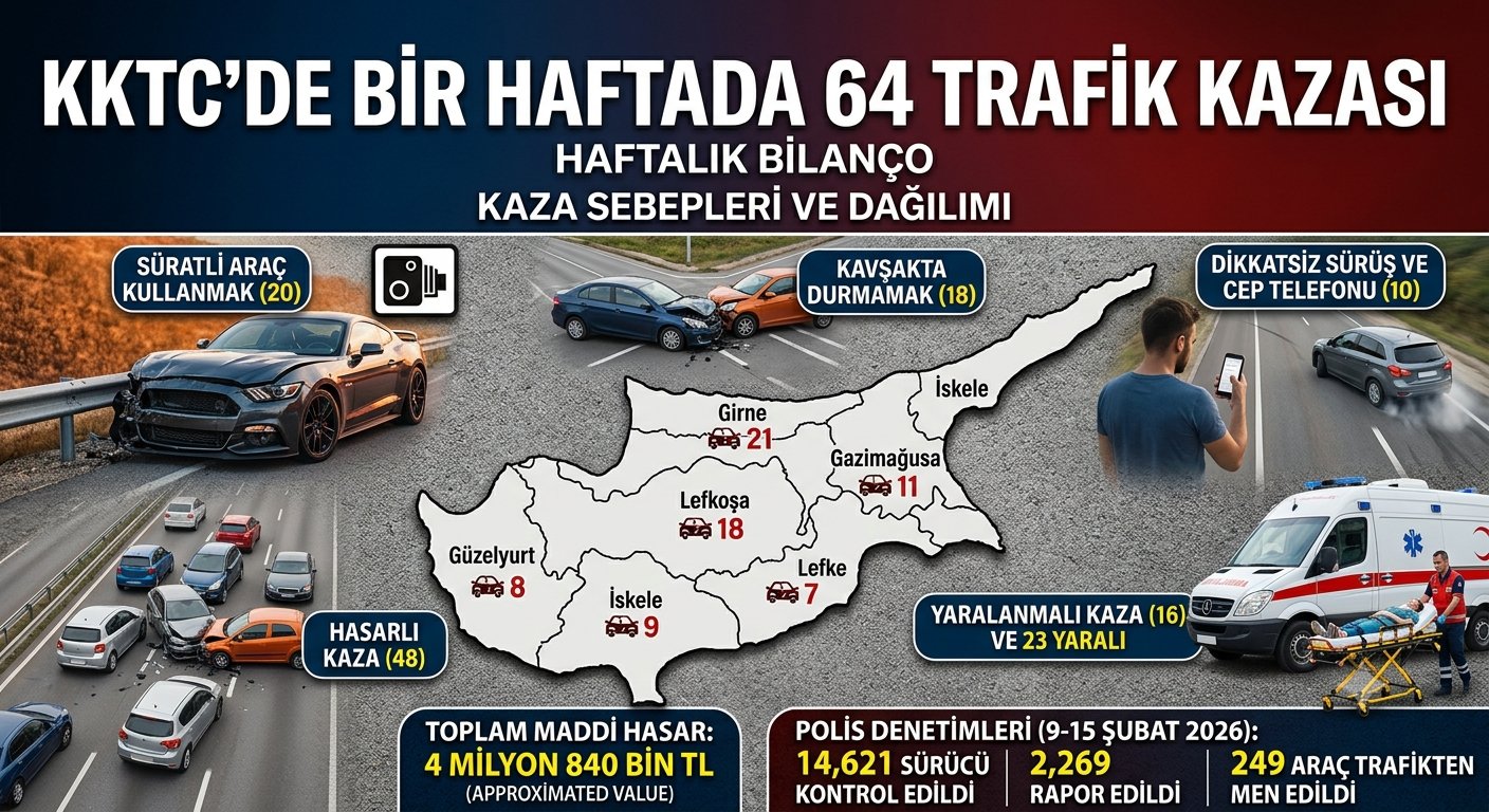 KKTC'de Bir Haftada 64 Trafik Kazası